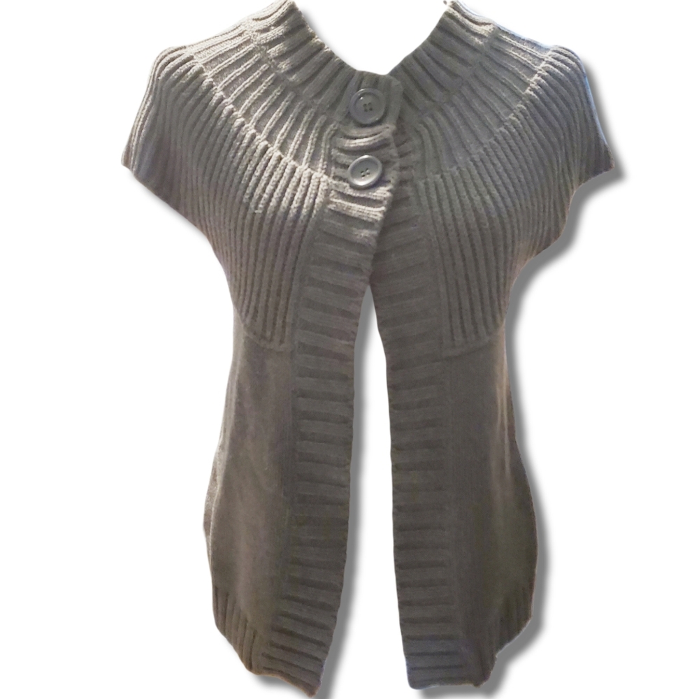 Anthropologie Taupe open front short sleeve chunky sweater cardigan 98%cotton